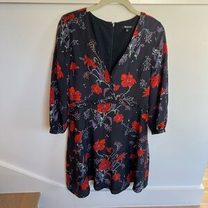 Madewell Floral V-Neck Navy Dress with Red and Blue Accents Womens Size 4
